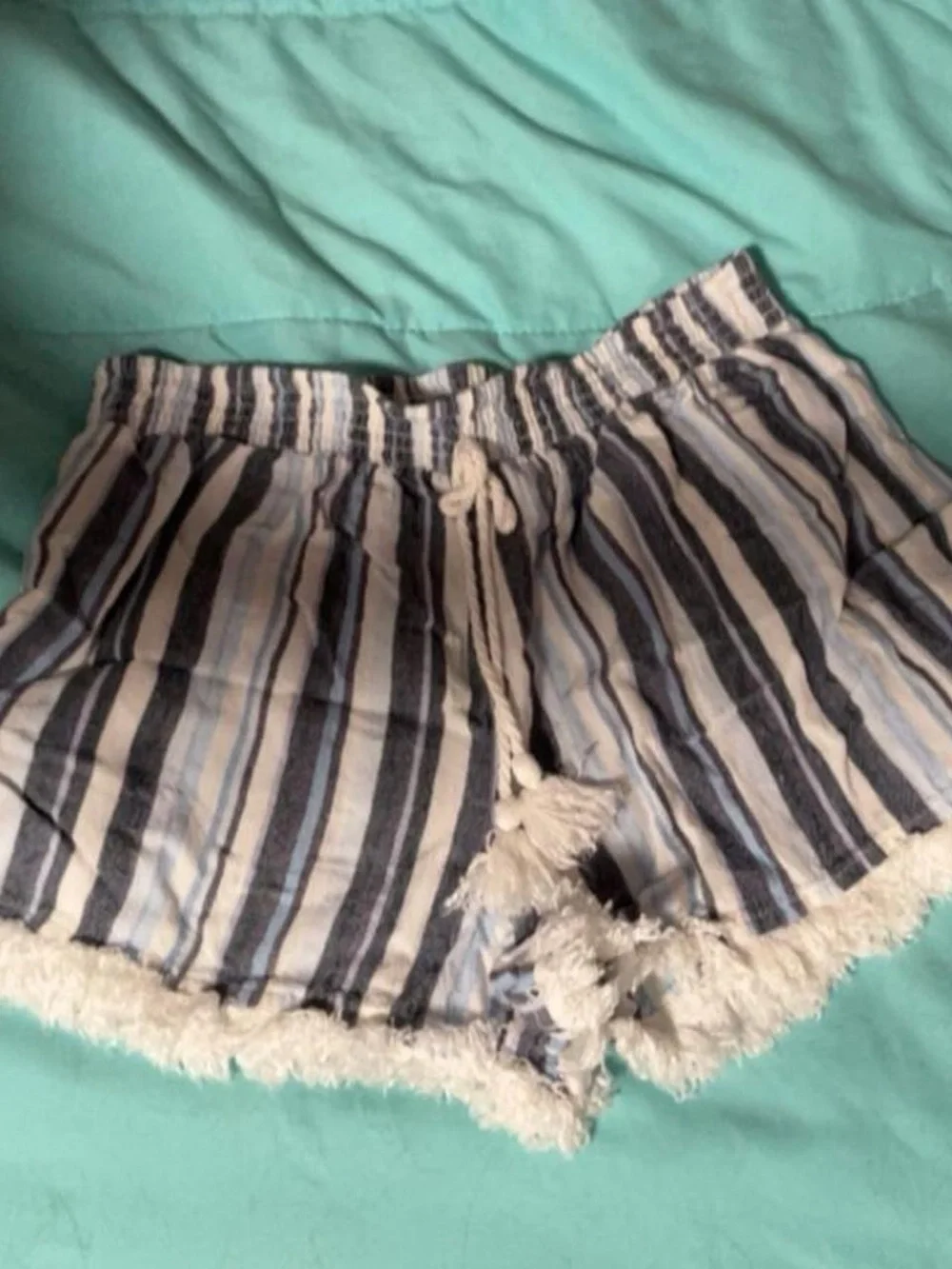 Striped Blue and White Fringe Women’s Shorts